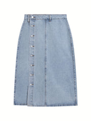 Button Denim Skirt High Waist Casual Split Skirt Women's Denim Clothes