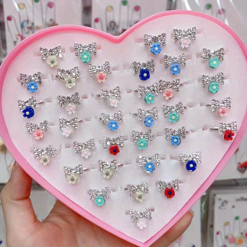5pcs Children's Adjustable Diamond Alloy Ring