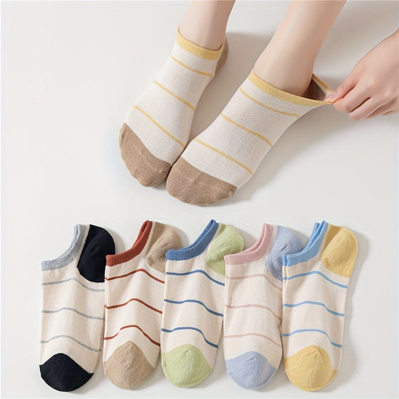 6 Pairs Soft Striped Crew Ankle Socks Women's Stockings