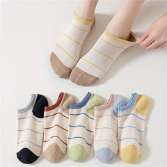 6 Pairs Soft Striped Crew Ankle Socks Women's Stockings