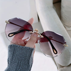 Oversize Rimless Gradient Lens Sunglasses UV Protection
