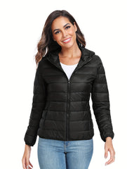 Women's Sports Hooded Puffer Jacket Solid Causal Down Long Sleeve