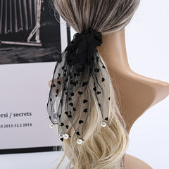 Sweet Love Heart Dot Mesh Hair Scrunchies Women Elastic Hair Ties