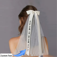 Personalized Bridal Bow Veil with Name Ribbon