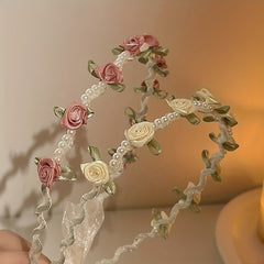 Pearl Headband Flower Wreath Hair Band for Women Girls