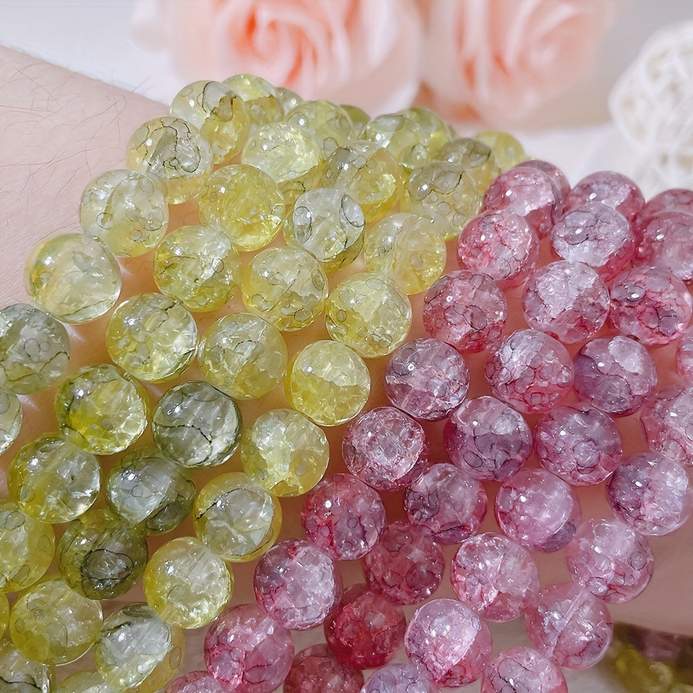 Ice Cracked Crystal Glass Round Beads Loose Spacer Beads for DIY Jewelry