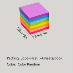 8pcs Sticky Notes Bright Self-adhesive Mini Stickers Random Colors