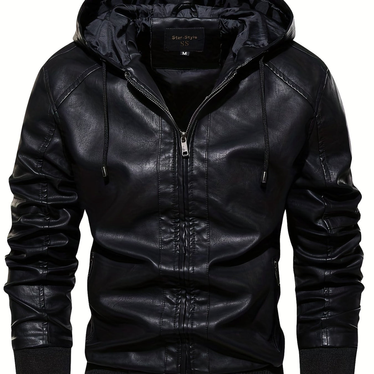 Men's PU Hooded Jacket Zip Up Leather Jacket Spring Fall