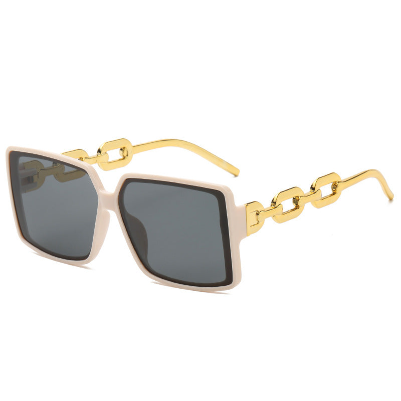 Women's Oversized Square Sunglasses with Metal Chain Temple