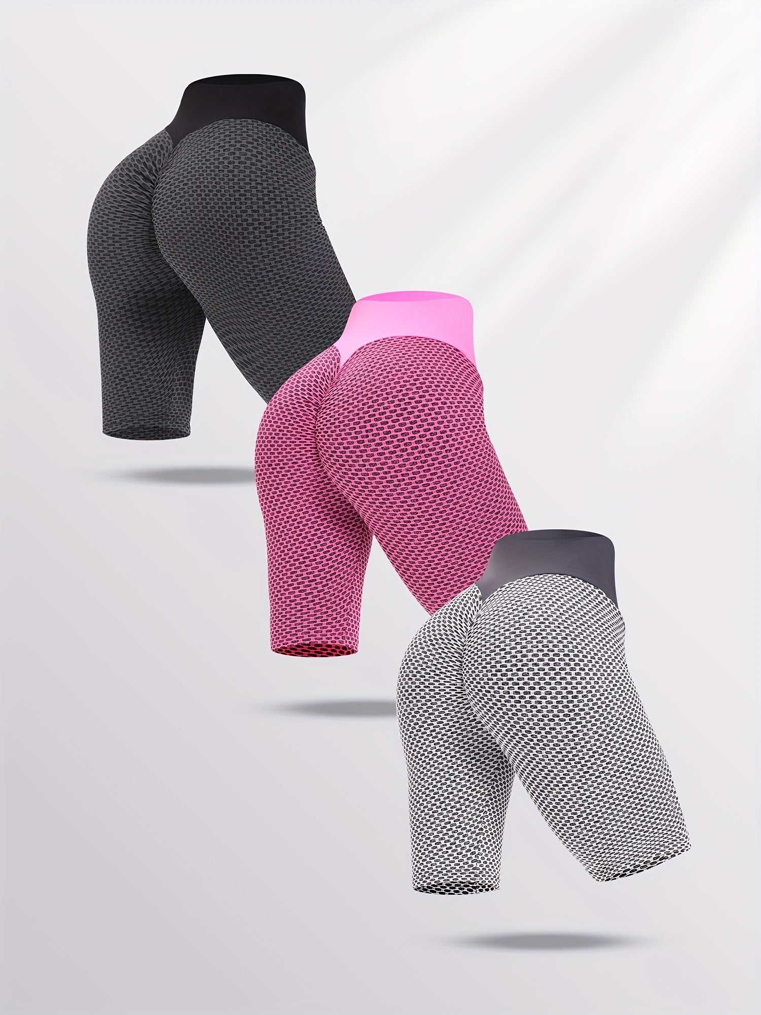 3 pcs Women's Honeycomb Biker Shorts Set for Fitness - Butt Lifting