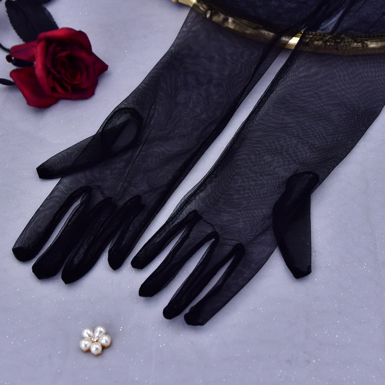 Sheer Full Finger Elbow Gloves for Halloween Parties & Weddings