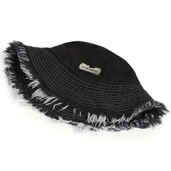 Vintage Denim Tassel Bucket Hat Sun Protection Cap