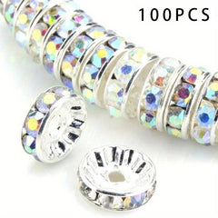 100Pcs Spacer Beads 6 8mm Silver Plated Czech Crystal Rhinestone