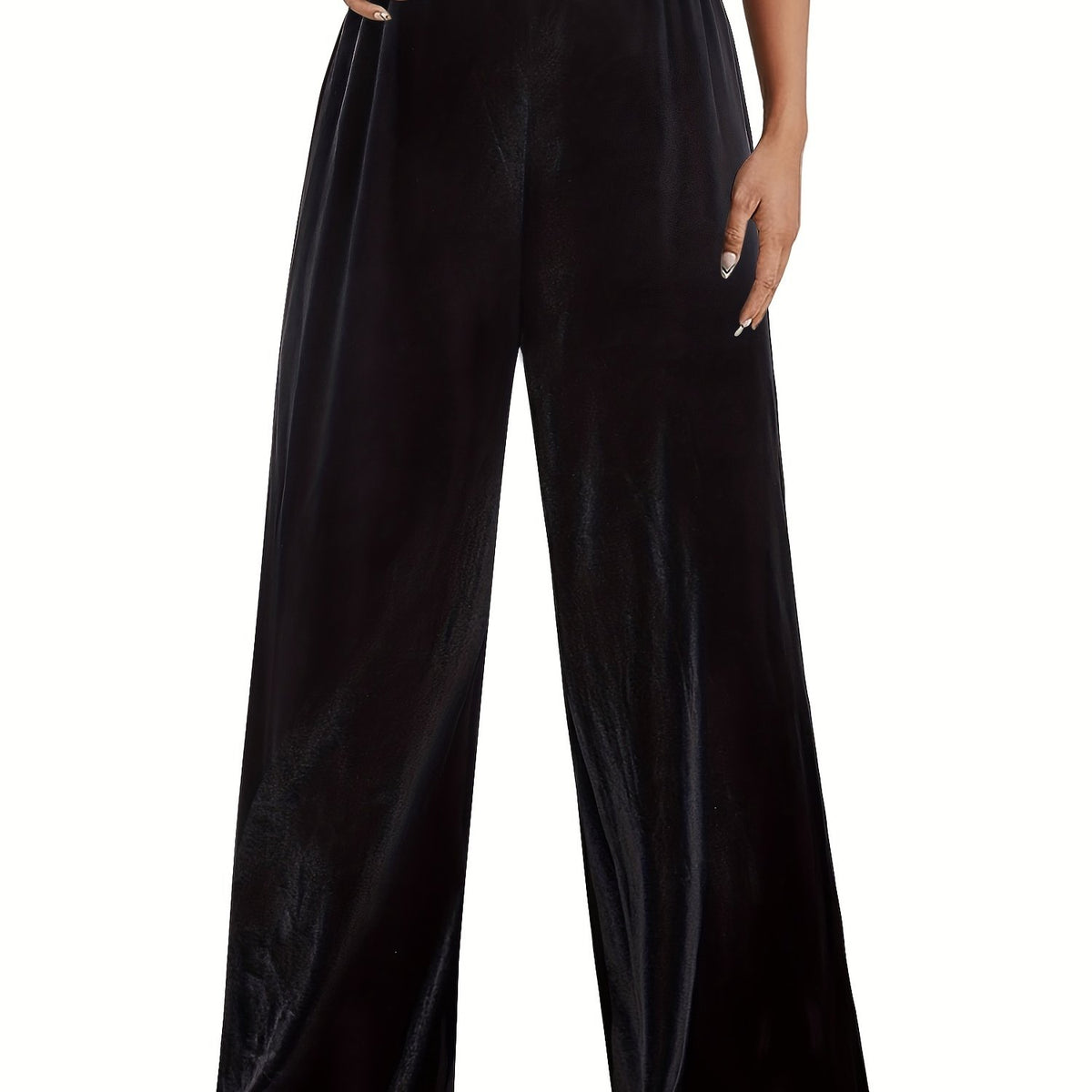 Velvet Wide Leg Pants Elastic Waist Spring Fall Women's Clothing