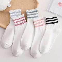 5 Pairs Striped Sports Socks Comfy & Breathable Women's Stockings