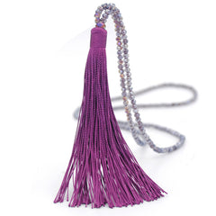 Multicolor Crystal Beaded Necklace Tassel Pendant Long Sweater Chain