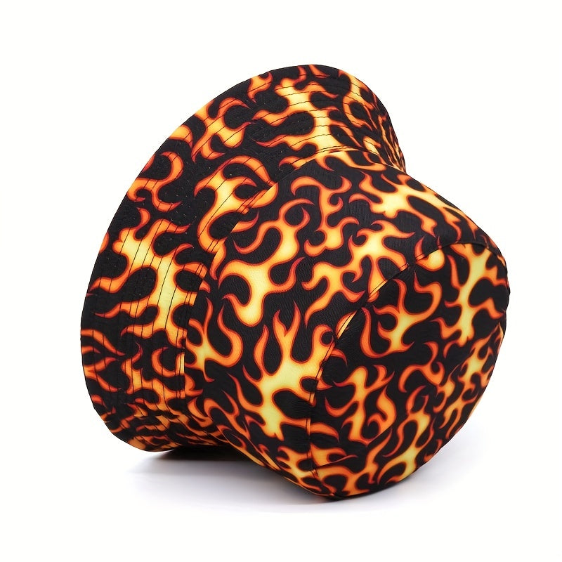 Flame Printed Reversible Bucket Hat Unisex Fisherman Cap