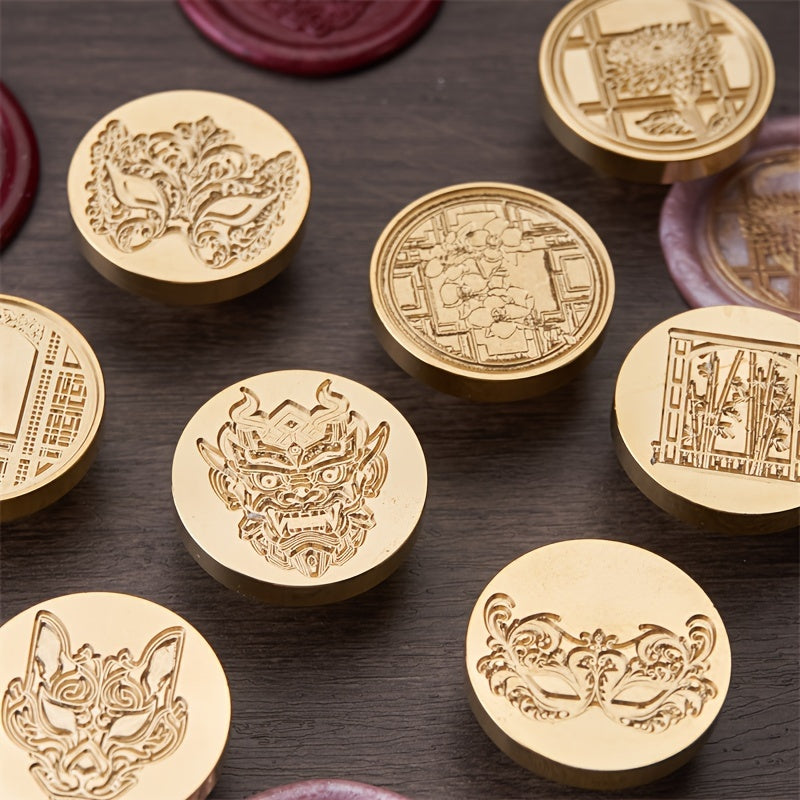 Brass Seal with Chrysanthemum Carving for Gift & Wine Packaging