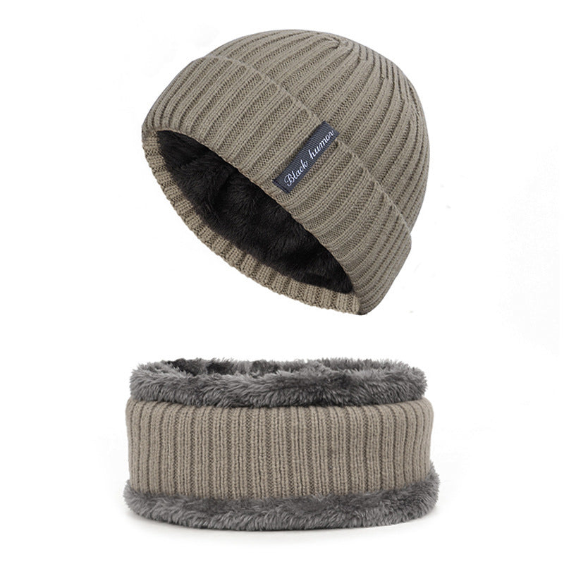 Men's Hat and Scarf Set, Thickened Knitted Woolen Hat for Autumn Winter