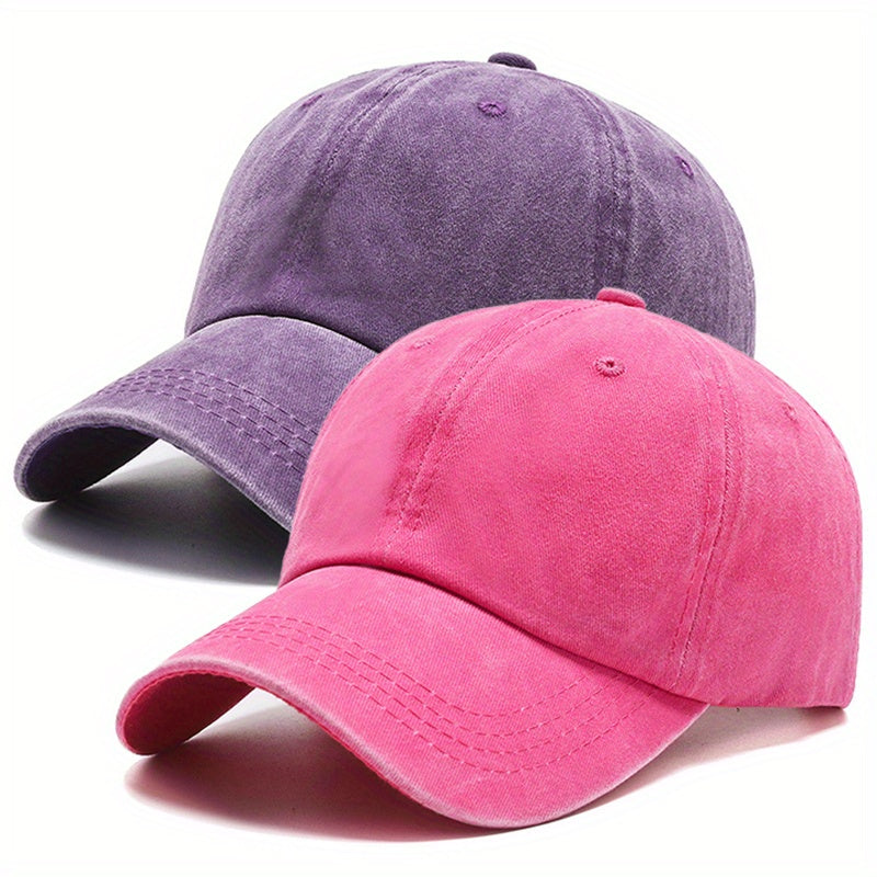 2pcs Cotton Couple Baseball Cap Washed Distressed Solid Dad Hats Vintage