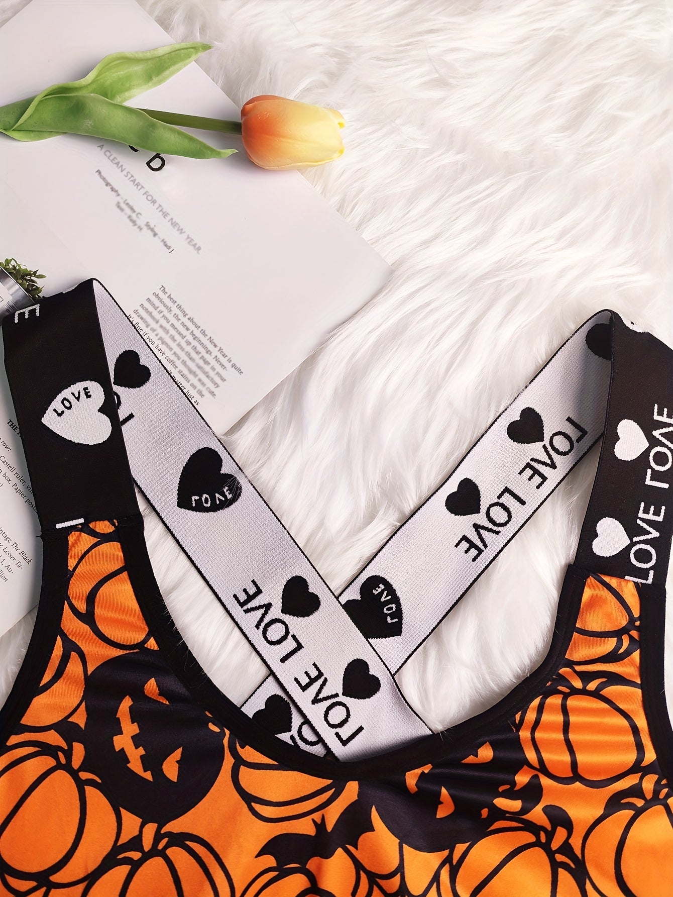  Gothic Bra Women's Pumpkin Print Crisscross Back Bra