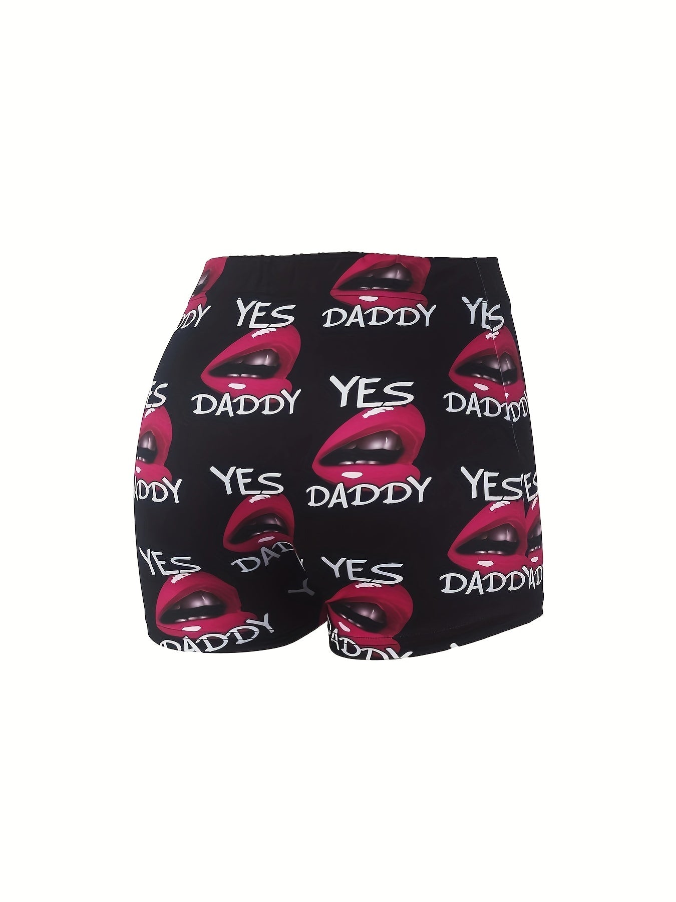  Sexy Shorts Women's 3D Red Lip Print High Rise Skinny Shorts