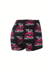  Sexy Shorts Women's 3D Red Lip Print High Rise Skinny Shorts