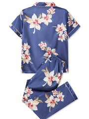 Floral Print Lounge Set Short Sleeve Top & Pants Women's Loungewear