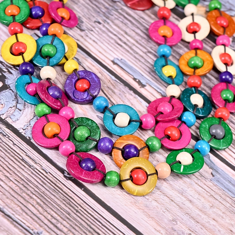 Boho Style Multilayer Necklace Set & Earrings