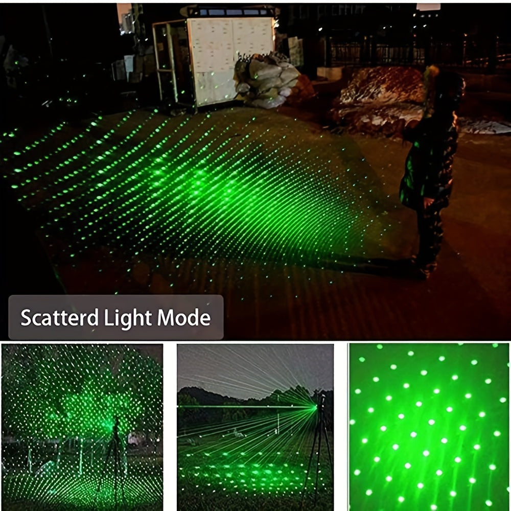 Green Beam Flashlight Laser Pointer USB Rechargeable Cat Toy Star Cap