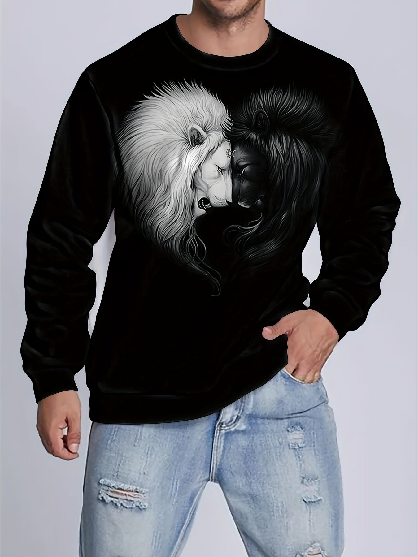 Beast Theme Print Men's Crew Neck Long Sleeve Sweatshirt Casual Wear