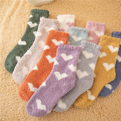 Heart Pattern Fuzzy Socks Comfy & Warm Mid Tube Women's Stockings