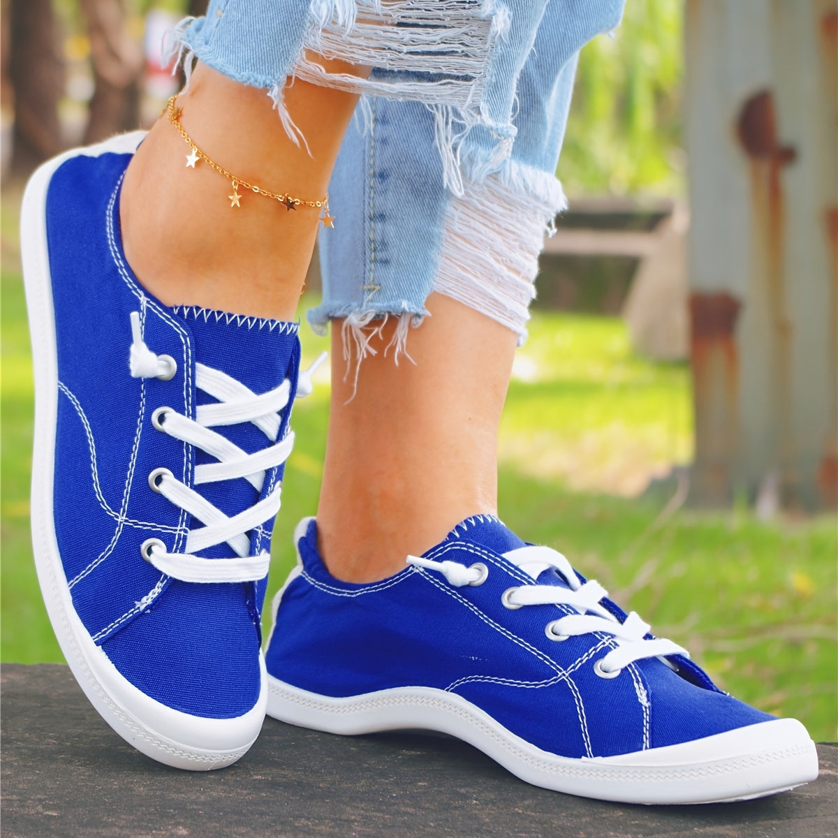 Women's Flat Canvas Shoes Lightweight Lace-up Casual Low Top Walking Shoes
