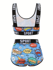  Y2K Pop Art Print Lingerie Set Tank Bra & High Waist Panty