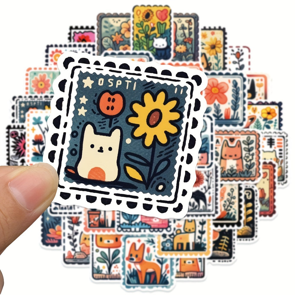 50pcs Cartoon Doodle Stamp Stickers Waterproof Notebook Water Cup Decor Stickers