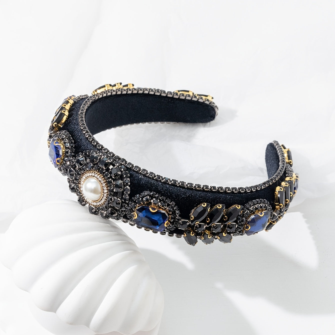Rhinestone Pearl Headband Velvet Jewelry Chain Hairband