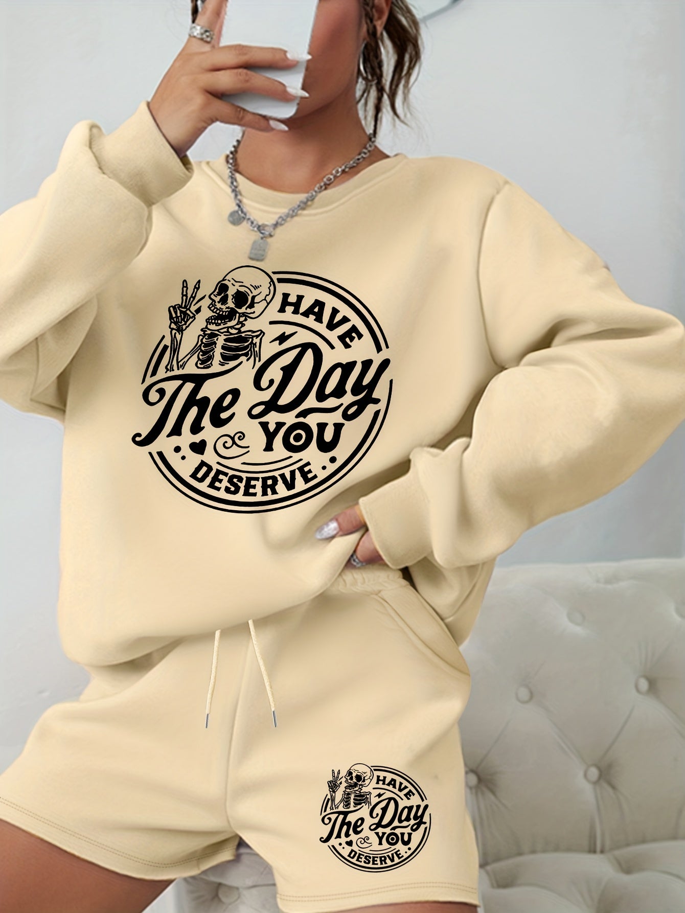  Halloween 2pcs Set Graphic Sweatshirt & Shorts Outfits