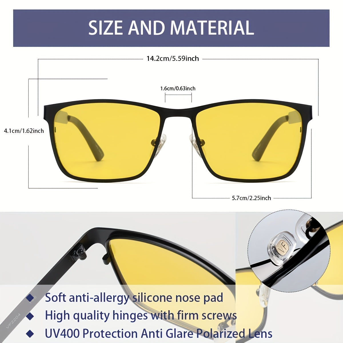 OUWEN Retro Aviator Sunglasses Polarized Night Vision Mens VF2204