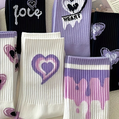 6 Pairs Heart Print Mid Tube Socks Women's Stockings