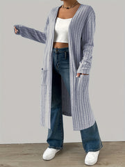  Solid Ribbed Long Sleeve Open Front Cardigan
