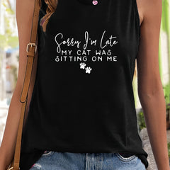 Paw & Letter Pattern Sports Vest Sleeveless Top