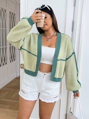  Colorblock Lantern Sleeve Cardigan