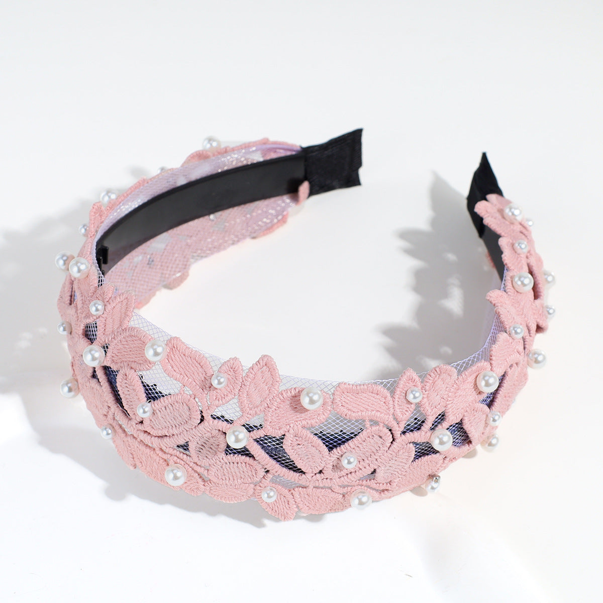Vintage Lace Leaf Faux Pearl Hairband Solid Boho Headband