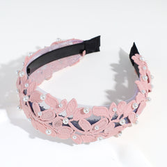 Vintage Lace Leaf Faux Pearl Hairband Solid Boho Headband