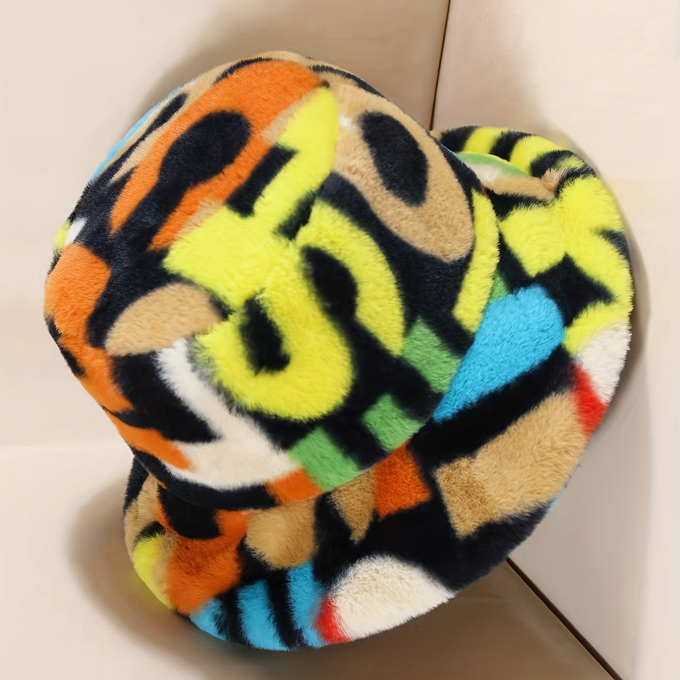 Plush Bucket Hat with Puzzle Letter Design