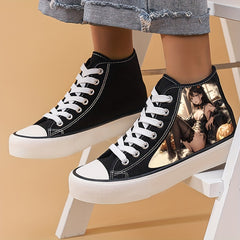 Halloween Anime Girl Platform Canvas Sneakers High Top Lace Up Shoes