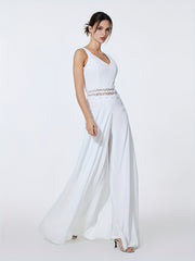 Sleeveless Jumpsuit with Overskirts Casual V Neck Lace Splicing Long Length