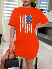  Flag Print Short Sleeve Casual Dress