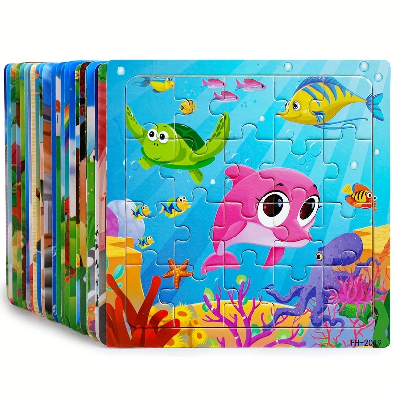 Wooden Puzzle Cartoon Animals Car Letter Number Pattern Jigsaw Puzzles