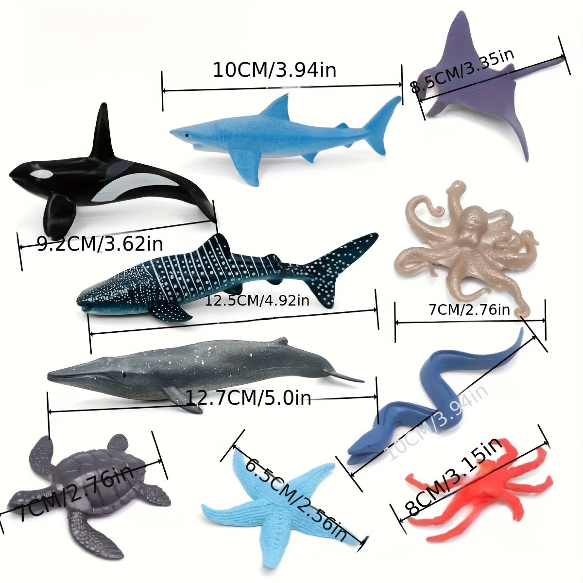 10pcs Soft Rubber Ocean Animal Models: Crab, Stingray, Starfish, Whale, Shark